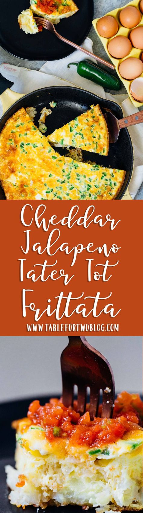 This cheddar jalapeno tater tot frittata has everything you want in one dish! Your entire breakfast is cooked in one skillet and the tater tot crust is crispy and THE BEST PART of this frittata! #breakfast  #breakfastrecipes  #savoryrecipes #easyrecipes Tater Tot Crust, Spicy Recipes Easy, Frittata Breakfast, Frittata Recipes Breakfast, Breakfast Skillet Recipes, Egg Frittata, Weekend Brunch Recipes, Beautiful Brunch, Breakfast Frittata