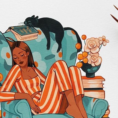 Sibylline Meynet on Instagram: "Books and naps 📚💤 what’s your all time favorite book ? Mine is in this illustration 👀 Tools : @holbein_art acryla gouache • @cansonpaper XL Watercolor paper • @deserres brushes • @sugarhouseceramicco ceramic palette 🤍" Sibillyne Meynet, Book Worm Drawing, Sybilline Meynet, Gouche Illustration, Haley Tippmann, Armchair Illustration, Guache Illustration, Character Color Palette, Sibylline Meynet