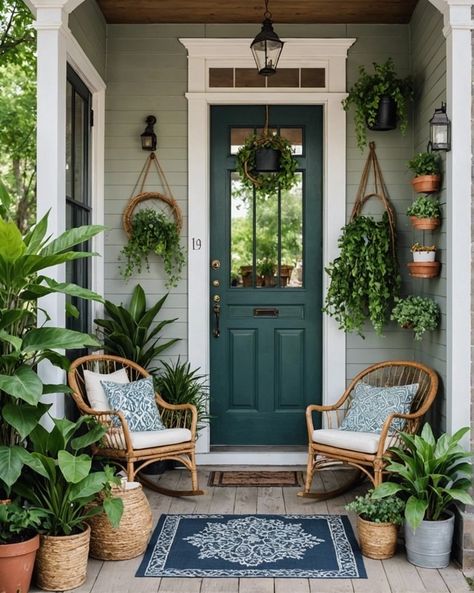 20 Boho Style Front Porch Ideas To Try – ToolzView Cottage Front Porch Ideas Small Houses, Hacienda Porch, Bungalow Front Porch Ideas, Mismatched Decor, English Cottage Garden Ideas, Modern Front Porch Decor, Verandah Ideas, Porch Vibes, Small Front Porch Decor