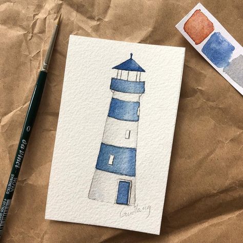 Watercolor Art Ideas Creativity, Bsf Letters, Boat Painting Simple, Aquarelle Art Ideas, Art Sketches Watercolor, Watercolour Art Ideas, Watercolour Lighthouse, Watercolour Painting Ideas, Lighthouse Illustration