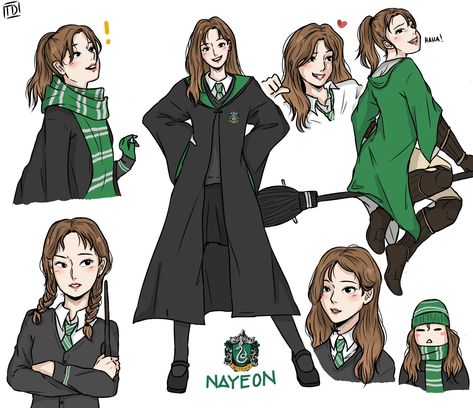 ♡ on Twitter: "Im Nayeon - Slytherin 🐍 - intimidating but can also be a softie 🥺  [ #TWICE x HOGWARTS ]… " Harry Potter Uniform, Hogwarts Uniform, Stile Harry Potter, Harry Potter Oc, Harry Potter Girl, Theme Harry Potter, Harry Potter Artwork, Harry Potter Outfits, Harry Potter Drawings