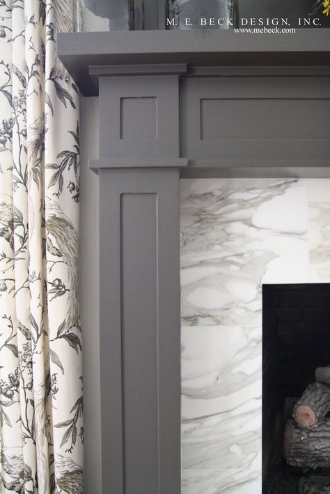 Gray painted fireplace surround Grey Painted Fireplace, Grey Fireplace, Fireplace Redo, Marble Fireplace Surround, Paint Fireplace, Fireplace Built Ins, White Fireplace, Fireplace Remodel, Home Fireplace