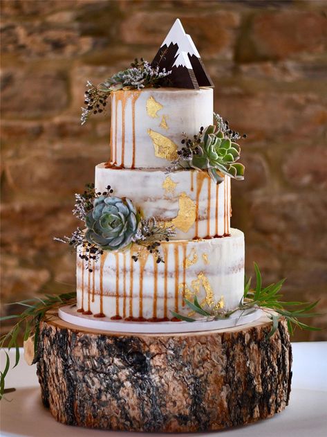 35 Simple and Elegant Wedding Cake Ideas - Flymeso Blog Mountain Cakes, Wedding Cake Nature, Wedding Cakes One Tier, Mountain Wedding Cake, Wedding Cake Designs Simple, 2026 Wedding, 29 Birthday, Outdoorsy Wedding, Mountain Cake