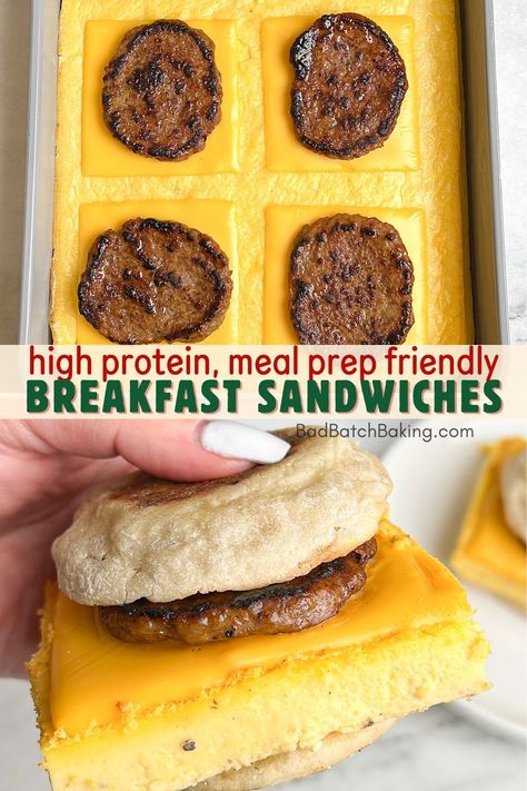 High Protein Breakfast Meal Prep Sandwich, Protein Breakfast Sandwich Meal Prep, Egg Free Breakfast Sandwich, High Protein Sheet Pan Eggs, Sheet Pan Eggs For Breakfast Sandwiches, Protein Breakfast Sandwich, High Protein Breakfast Sandwich, Protein Filled Breakfast, High Protein Breakfast Meal Prep