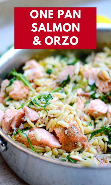 One Pan Salmon And Orzo, Salmon Orzo Recipe, Salmon And Orzo, Orzo Recipes Healthy, Dinner Ideas Salmon, Orzo Dinner, One Pan Salmon, Quick Salmon Recipes, New Dinner Ideas