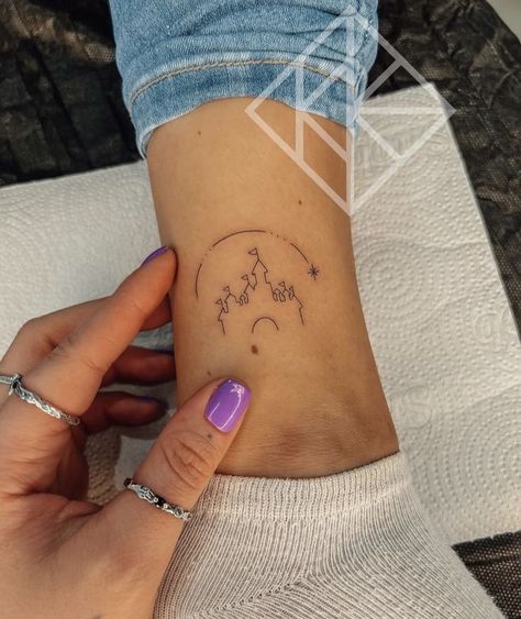 Disney Tattoos Small Castle, Small Disney Castle Tattoo, Minimalist Disney Tattoo, Small Disney Tattoo, Small Disney Tattoo Ideas, Disney Minimalist Tattoo, Disney Tattoos Mickey, Simple Disney Tattoos, Tiny Disney Tattoo