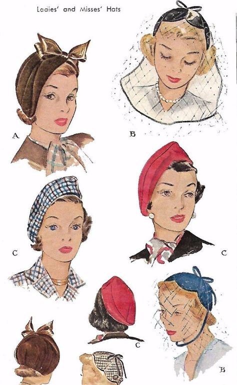 Vintage 1940's Sewing Pattern Ladies' Elegant Chic Pink Beret, 1940s Hats, 1950s Sewing Patterns, Patron Vintage, Navy Hats, Hats And Fascinators, Hat Patterns, Cloche Hat, Vintage Hats