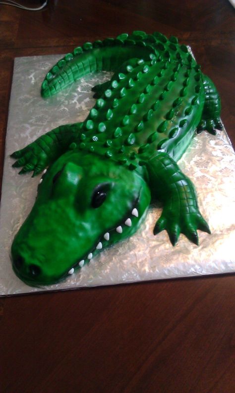 Alligator Cake  on Cake Central Crocodile Cake, Alligator Cake, Alligator Birthday Parties, Alligator Party, Alligator Birthday, Reptile Party, Sheet Cake Designs, Animal Cakes, Cake Shapes