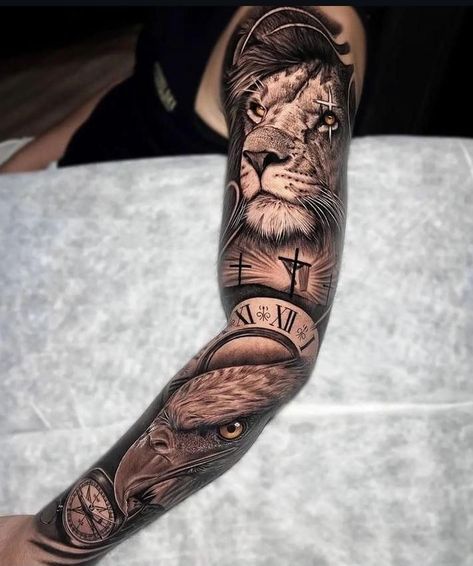 Lion Arm Tattoo Men Sleeve, Tattoo Bills, Lion Arm Tattoo, Sleeve Tattoos For Men, Half Sleeve Tattoos, Father Tattoos, Half Sleeve Tattoos Drawings, Lion Tattoo Sleeves, Full Tattoo