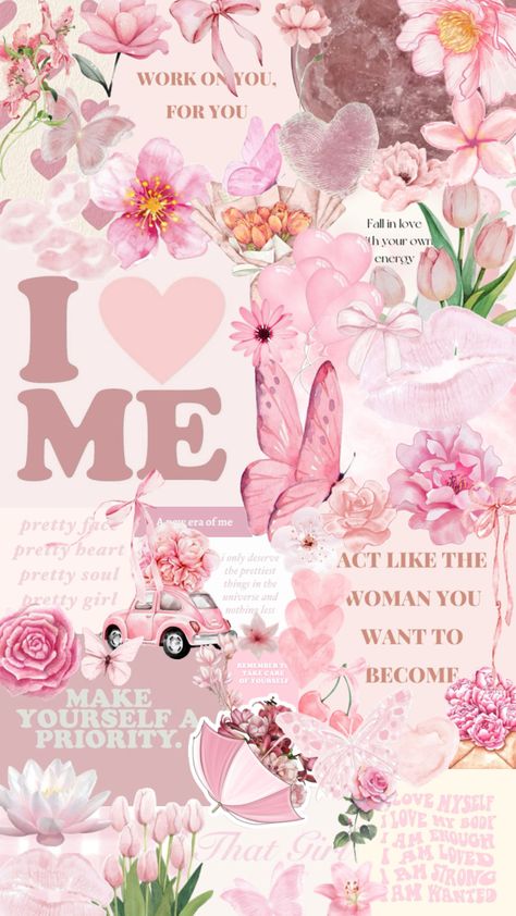 #pink #lightpink #pinkaesthethic #selflove #selfloveaesthetic Iphone Wallpaper Purple Flower, Sassy Wallpaper, Pink Wallpaper Girly, Bow Wallpaper, Phone Wallpaper Pink, Baby Pink Aesthetic, Disney Collage, Purple Wallpaper Iphone, I Love Me