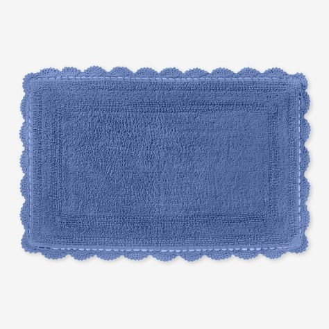 Cute Blue Bathroom, Bath Mats Bathroom Ideas, Crochet Bath Mat, Blue Bathroom Rugs, Dorm Bathroom, Blue Bathroom Decor, Crochet Mat, California Poster, London Gifts