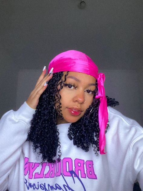 Pink Durag, Curly Hair, A Woman, Hair, Pink