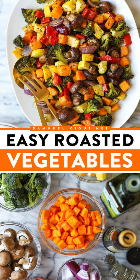 These oven roasted vegetables are the BEST! They will become one of your favorite veggie ideas for dinner. Not only is this vegetable side dish recipe easy and ready in just 30 minutes, but it also comes out tender and flavorful! Balsamic Roasted Vegetables Allrecipes, Roasted Veggies In Oven Thanksgiving, Sheet Pan Veggies Seasoning, Spices For Roasted Vegetables, Easy Baked Vegetables, Roasted Potatoes With Vegetables, Rosemary Roasted Vegetables, Oven Roast Vegetables, Roasting Veggies In Oven