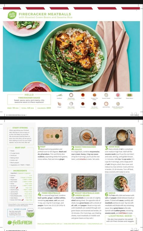 Hello Fresh Firecracker Meatballs, Firecracker Meatballs Hello Fresh, Firecracker Meatballs, Firecracker Sauce, Honey Sesame, Roasted Green Beans, Hello Fresh Recipes, Hello Fresh, Dessert Drinks