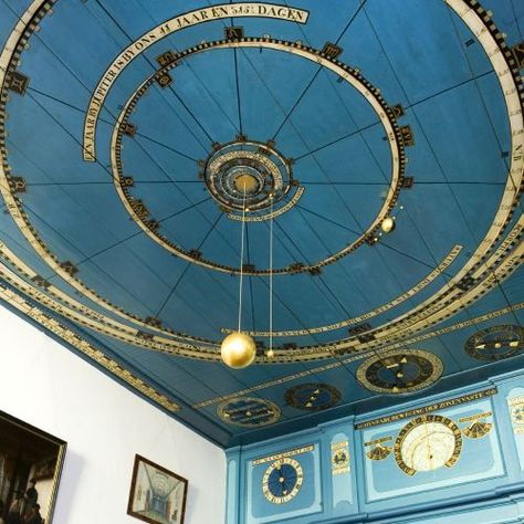 fsebmat:  Eyse Eisinga, Planetarium, Franeker, 1774-1781 (Eisinga built a solar system model on the ceiling of his living room) Build A Solar System, Friesland Netherlands, Solar System Model, You Are My Moon, Living Room Ceiling, The Ceiling, Ravenclaw, Blue And Gold, My New Room