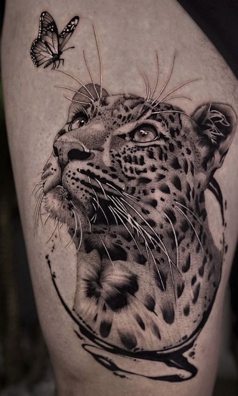 Dot Work Animal Tattoo, Panther Sleeve Tattoo, Leopard Back Tattoo, Black Panther Tattoo For Women, Leopard Tattoo Design For Women, Tigres Tattoo, Animal Print Tattoo, Snow Leopard Tattoo, Microrealism Tattoo