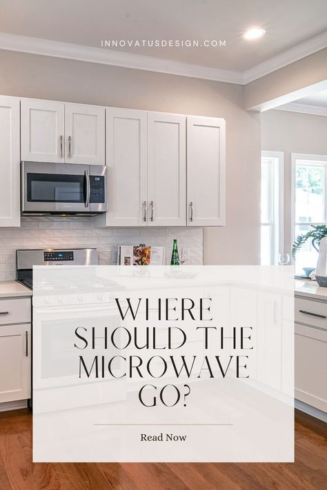 Learn about the perfect locations for the microwave in a kitchen with this comprehensive guide on Where Should the Microwave Go? Top kitchen design tips from a professional interior designer. #kitchendesign #kitchenappliances #kitchendecor #kitcheninspo #kitcheninspiration #kitchengoals #microwave #kitchenplanning #kitchendesigner #interiordesignideas #interiordesigninspo Dining Room Microwave, Microwave Farmhouse Kitchen, Kitchen Oven Microwave Combo, Where To Store Microwave, Where To Place A Microwave In A Kitchen, Drop Down Microwave Cabinet, Place For Microwave In Kitchen, Microwave End Of Island, Microwave Above Oven Ideas