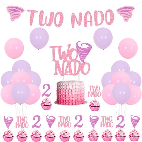 PRICES MAY VARY. You will receive: 1pc pink purple two nado banner, 1pc two nado cake topper, 12pcs tornado cupcake toppers, 20pcs latex balloons 12inches(10 pink, 10 purple), and 2m white ribbon. Twonado birthday party decorations: This tornado birthday party decoration main color is pink and purple which is loved by girls. Combined with cake topper, banner, they will become a big hit for your two nado 2nd birthday. Glitter tornado banner and cake topper: Our pink purple two nado banner and cak Two Much Fun Birthday Girl, Two Party Themes Girl, Twonado Birthday Party Girl, Birthday Theme For 2nd Birthday Girl, Two Nado Birthday Party Girl, Two Year Birthday Theme, 2 Yr Birthday Party Ideas Girl, Girls Second Birthday Theme, 2nd Girls Birthday Party Ideas