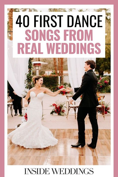 Need ideas for your first dance song? Take inspiration from the brides and grooms featured in these real weddings, who chose both classic and unique tunes! Bride And Groom First Dance Songs, Bride And Groom Dance Songs, Slow Dance Songs, Father Daughter Wedding Dance, Wedding Afterparty, Wedding Recessional, Wedding Music Playlist, First Dance Wedding Songs, Bride And Groom First Dance