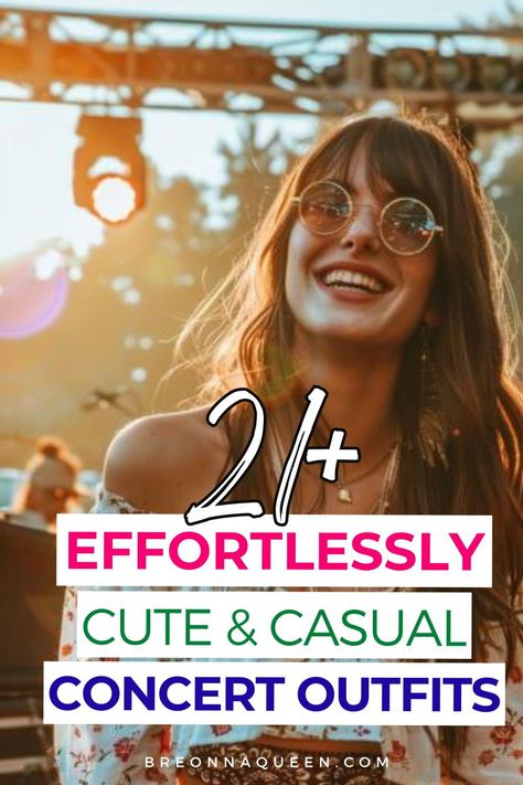 "Embrace your love for music and fashion with our 21 casual concert outfits for women. Perfect for any venue, these looks will keep you rocking all night long! #ConcertAttire #CasualFashion #MusicEventStyle" Jeans Concert Outfit Casual, Cute Outfits For Concerts Summer, Cool Concert Outfits Casual, California Concert Outfit, End Of Summer Concert Outfit, Outdoor Concert Festival Outfit, Shakey Graves Concert Outfit, Concert Festival Outfit Ideas, Concert Outfit With Leggings