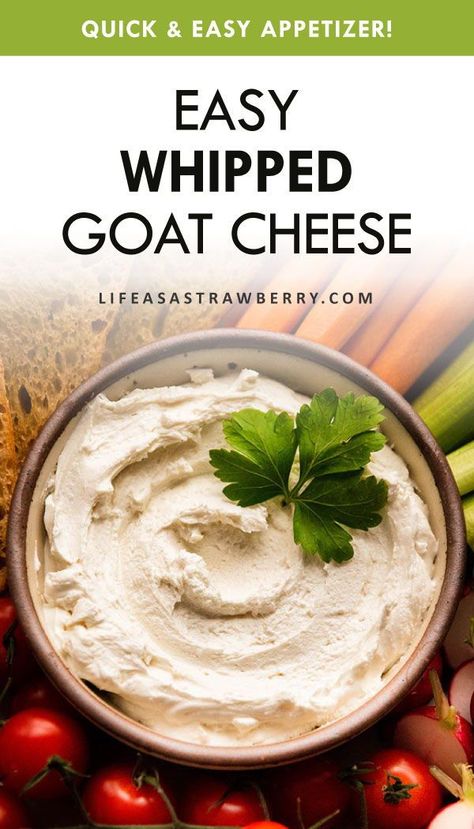 Whipped Goat Cheese - This easy goat cheese dip is ready in just a few minutes with goat cheese, cream cheese, and a pinch of salt. Use it as an easy appetizer spread for crostini, serve it with veggies or bruschetta, or use it as the base for an easy beet salad or roasted cauliflower! One of our favorite goat cheese recipes, and perfect with pasta, pizza, eggs, and more. Creamy Goat Cheese Dip, Easy Beet Salad, Whipped Goat Cheese Dip, Pizza Eggs, Tomato Tarts, Crostini Appetizer, Goat Cheese Dip, Goat Cheese Appetizer, Whipped Goat Cheese