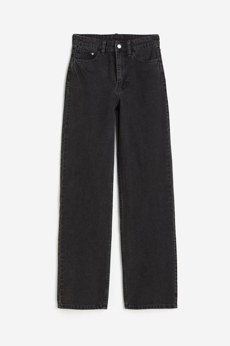 Black Straight Jeans Outfit, H&m Black Jeans, Black Straight Jeans, Ultra High Waisted Jeans, Straight Jeans Outfit, 90s Baggy, Black Jeans Outfit, Cropped Crewneck, Ankle Length Jeans