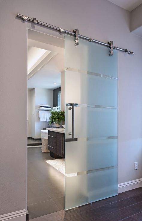 Modern Bathroom Door, Bathroom Door Ideas, Modern Appartement, Sliding Door Design, Glass Barn Doors, Door Glass Design, Glass Doors Interior, Door Design Modern, Sliding Doors Interior