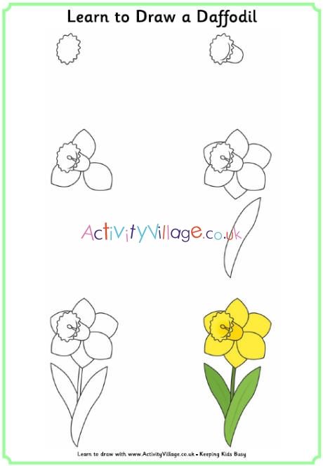 Learn to draw a daffodil Welsh Crafts, Field Of Daffodils, Simple Step By Step Drawing, Daffodil Craft, Easter Drawings, Drawing Pictures, Flower Drawing Tutorials, Floral Doodle, Watercolor Pictures