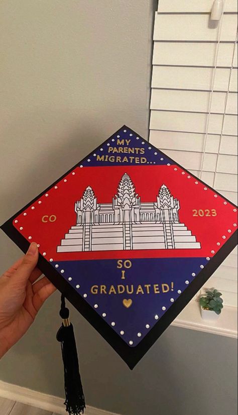 Filipino Graduation Cap, Graduation Cap Designs Filipino, Vietnamese Graduation Cap, Graduation Cap Ideas Atla, Lao Decorations, Mulan Grad Cap, Grad Stoles, Grad Party Theme, Graduation Stole