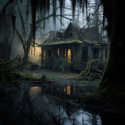 Witches House, Fantasy Cottage, Abandoned Village, Creepy Houses, Spooky Places, American Gothic, Witch House, Abandoned Places, Tree House