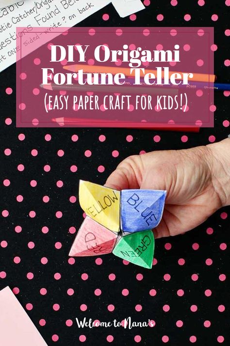 Looking for a simple craft activity that will keep your kids entertained? Try making this easy DIY Origami Paper Fortune Teller (Cootie Catcher) with a single piece of paper! This easy-to-follow tutorial makes a fun game for kids and a delightful DIY craft to make over and over again. They will have a blast making their own fortune tellers, then having fun with the game they create! Birthday Craft Gifts, Paper Fortune Teller, Origami Fortune Teller, Fortune Teller Paper, Paper Craft For Kids, Cootie Catcher, Paper Puppets, Paper Games, Fun Games For Kids