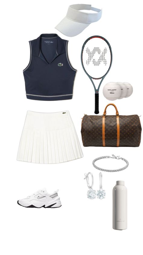 Louis Vuitton bag, tennis outfit idea, old money outfit Old Money Tennis Outfit, Old Money Tennis, Tennis Outfit Aesthetic, Tennis Skirt Outfit, Tennis Outfit, Academia Clothes, Looks Party, Training Clothes, Girl Fits