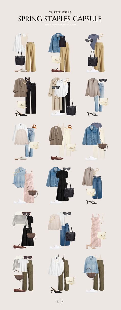 2024 Spring Staples Capsule Wardrobe | the Sarah Stories Clothes Capsule Wardrobe, Capsule Wardrobe Casual, Capsule Wardrobe Women, Spring Summer Capsule Wardrobe, Spring Staples, Capsule Wardrobe Essentials, Fashion Capsule Wardrobe, Spring Capsule Wardrobe, Summer Capsule Wardrobe