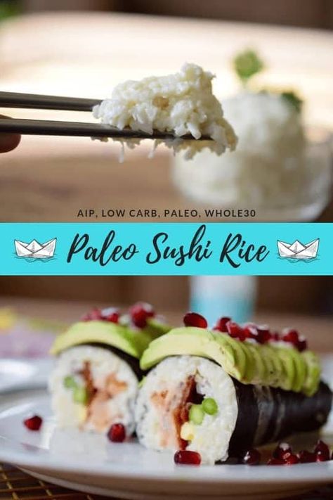 Grain Free, Paleo, Sticky SUSHI RICE! Made with cauliflower, but you would never know it! #aip #whole30 #keto Paleo Sushi, Keto Sushi, Koreansk Mad, Excellent Health, Carb Cycling Diet, Japanese Diet, Keto Lasagna, Keto Pancakes, Keto Brownies