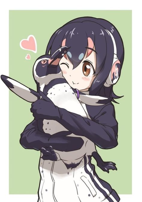 Hugging the penguin | Grape-kun | Know Your Meme Anime Penguin, Mona China, 2017 Anime, Anime Hug, Vampire Kiss, Kawaii Penguin, Penguin Drawing, Kemono Friends, Kawaii Girl