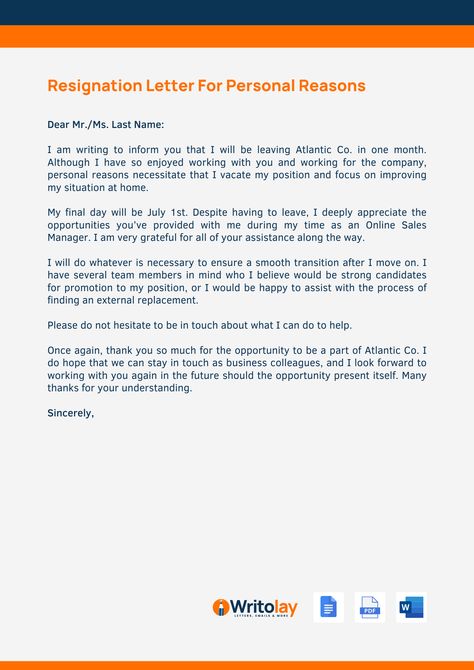 resignation letter for personal reasons Resignation Letter For Personal Reason, Best Resignation Letter, How To Write A Letter Of Resignation, Formal Letter Writing Format, Best Resignation Letter Ever, Resignation Letter Effective Immediately, Example Resignation Letter, Resignation Letter Quitting Job Teacher, Letter Writing Format