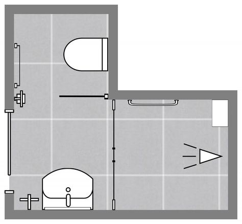 L Shape Bathroom, Minimalism Room, L Shaped Bathroom, Small Bathroom Layout, Bathroom Floor Plans, Bathroom Design Decor, Bathroom Layout, Bathroom Floor, Bathroom Flooring