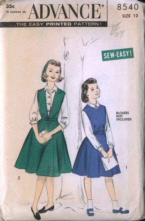 Jumper Dress Pattern, 1950s Girls, Jumper Style, Costume Sewing Patterns, Jumper Patterns, Sewing Patterns Girls, Girls Jumpers, Vintage School, Sewing Pattern Sizes