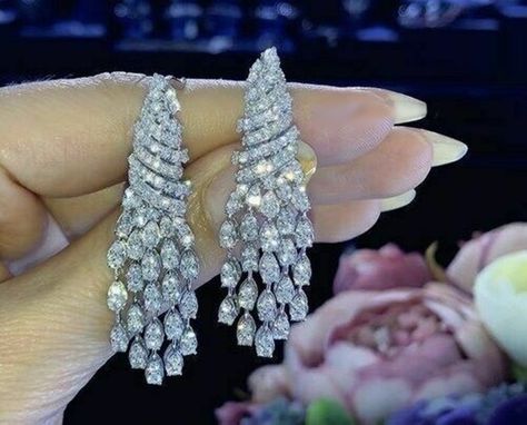 Long Diamond Earrings, Waterfall Chandelier, Earring Long, Pear Cut Diamond, Diamond Earring, Diamond Drops, Cz Diamond, Drop Earring, Diamond Drop Earrings