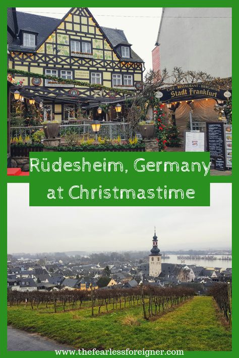 Wondering were to go in Germany at Christmas time and where the best German Christmas markets are? Take a day trip from Frankfurt to Rüdesheim. Find out what to do in Rüdesheim. Rudesheim Germany, Frankfurt Christmas, Rhine River Cruise, German Town, Christmas Destinations, German Christmas Markets, Christmas In Europe, Cities In Germany, River Trip