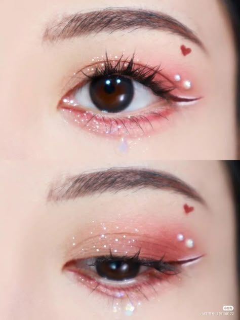 Valentines Day Makeup Looks, Douyin Makeup Look, Valentine's Makeup, Membentuk Alis, Concert Makeup, Anime Eye Makeup, Doll Eye Makeup, Cute Eye Makeup, Make Up Inspiration