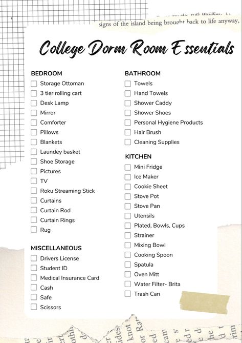 Easy check off list to make sure you have all the essentials for heading to college! #aesthetic #collage #collegelife #collegetips #collegebound #university #dorm #dormdecor #dormroomideas #packing #packingtips #packingtipsfortravel #moving #movingchecklist #freshman #list Check Off List, Dorm List, College Dorm Checklist, University Rooms, Uni Dorm, Dorm Checklist, College Dorm Room Inspiration, University Dorm, Study Accessories