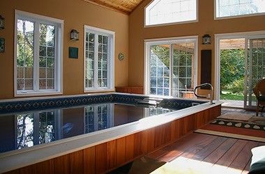 Turn your Sunroom into a Private Pool room Indoor Swim Spa, Endless Pools, Therapy Pools, Hydrotherapy Pool, Indoor Swimming Pool Design, Indoor Jacuzzi, Pool Indoor, Indoor Hot Tub, Hot Tub Room