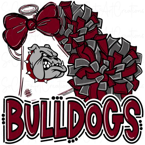 Cheer Pompoms, Bulldogs Cheer, School Spirit Shirts Designs, Youth Cheer, Georgia Dawgs, Graphic Overlay, Go Dawgs, Doodle Letters, School Spirit Shirts