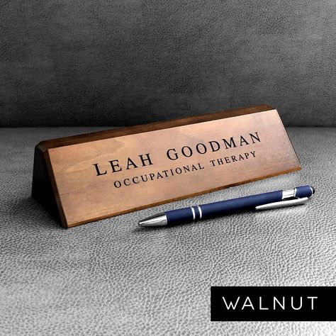 Office Name Plate, Personalized Desk Name Plate, Office Desk Name Plates, Desk Plaques, Walnut Desk, Name Plate Design, Office Names, Cnc Engraving, Name Boards