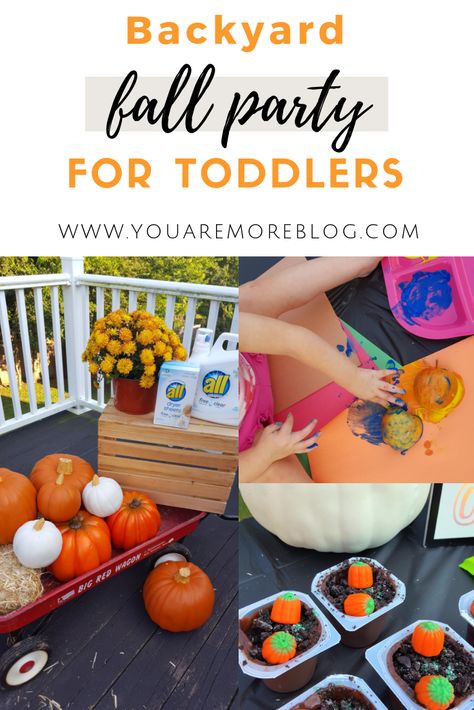 Backyard Fall Party for Toddlers - You Are More Blog Backyard Fall Party, Fall Kids Party, Fall Party Activities, Toddler Birthday Games, Harvest Party Games, Outdoor Fall Parties, Fall Party Games, Fall Activities For Toddlers, Fall Party Food