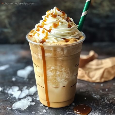 Refreshing Caramel Frappuccino - Easy Homemade Recipe - My Home Made Recipe Homemade Caramel Frappuccino, Homemade Caramel Frappuccino Recipe, Homemade Caramel Frappe, Caramel Frappuccino Recipe, Homemade Frappe, Pineapple Lemonade Punch, Homemade Butterbeer, Grenadine Cocktail, Caramel Frappe