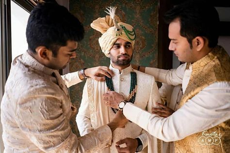 Indian Groom Getting Ready, Groom Getting Ready Pictures, Groom Safa, Groom Trends, Getting Ready Pictures, Top Wedding Colors, Indian Bride Photography Poses, Sister Of The Groom, Indian Wedding Poses