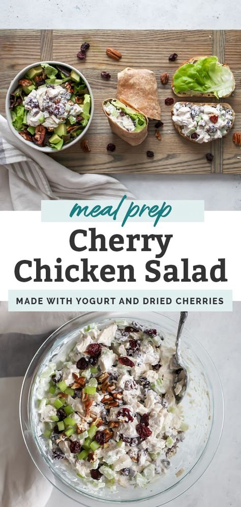 HEALTHY CHERRY CHICKEN SALAD! The classic go-to for wraps, croissants, sandwiches and more. This easy recipe is made healthier using yogurt, Michigan dried cherries, celery, pecans and seasoning. Perfect for packed lunches, picnics, meal prep and more. Croissants Sandwiches, Cherry Chicken Salad, Cherry Chicken, Fit Mitten Kitchen, Cherries Salad, Pecan Chicken Salads, Chicken Salad Recipe Easy, Healty Dinner, Almond Chicken