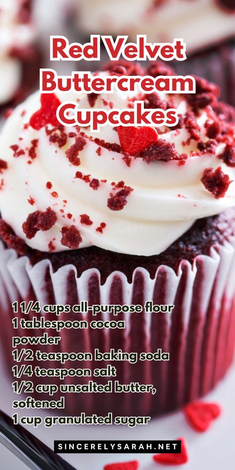 🧁 Indulge in the rich and creamy delight of Red Velvet Buttercream Cupcakes! These luscious treats are perfect for any occasion, with their velvety texture and sweet buttercream frosting that melts in your mouth. Whether you're a baking enthusiast or just love a delicious cupcake, this recipe for Red Velvet Buttercream Cupcakes will become your new favorite go-to dessert. Get ready to impress your friends and family with these irresistible cupcakes! Red Velvet Cupcakes With Black Frosting, Sweet Buttercream Frosting, Mint Chocolate Chip Cupcakes, Cocktail Cupcakes, Red Velvet Cupcakes Recipe, White Chocolate Shavings, Red Velvet Recipes, Chocolate Chip Cupcakes, Purple Cupcakes